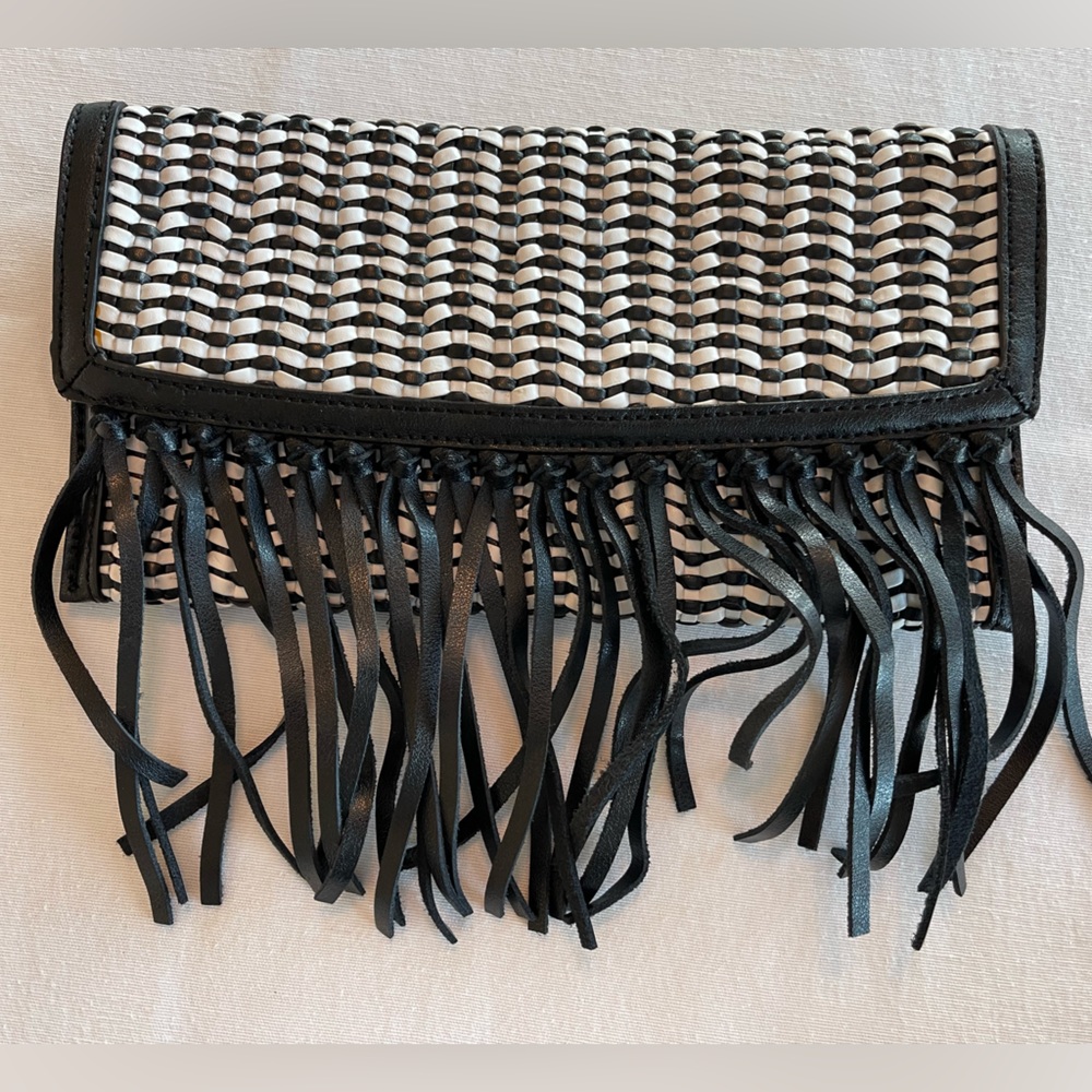 Banana Republic black and white fringe purse